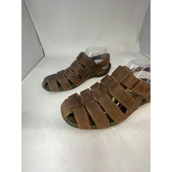 Timberland Mens Sandals Brown Leather Peep Toe Hook & Loop size  8 - Picture 4 of 8